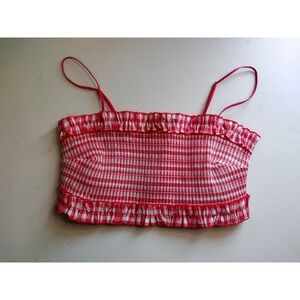 Colsie Red Gingham Smocked Crop Top Ruffle Trim Spaghetti‎ Strap Summer
